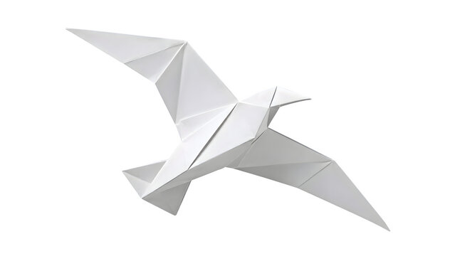 Origami Seagull Paper Sculpture in Mid-Flight Pose on Transparent Background
