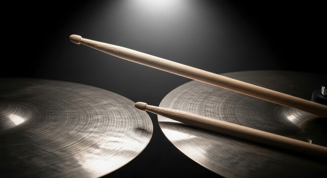 Drum cymbals with wooden drumsticks music.