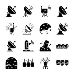 Satellite Dish and Antenna Icons Set, Space Communication Technology © tegar