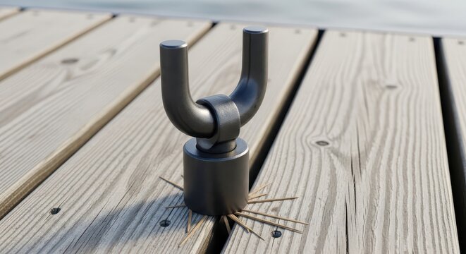 Metal deck cleat for securing ropes.