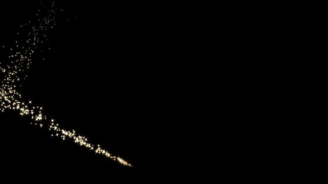 Abstract Golden Sparkle Wave Transition Elements on Black Screen, Twinkling Celestial Star Trails Motion Graphics Asset for Holiday Intros, Weddings, and Creative Video Projects