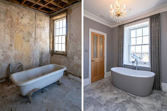 Bathroom renovation before and after comparison showing transformation