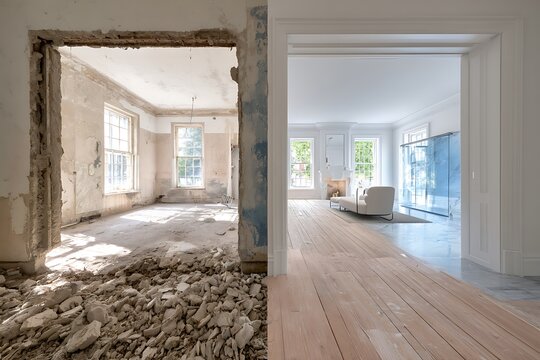 Home transformation showing renovation before and after rooms
