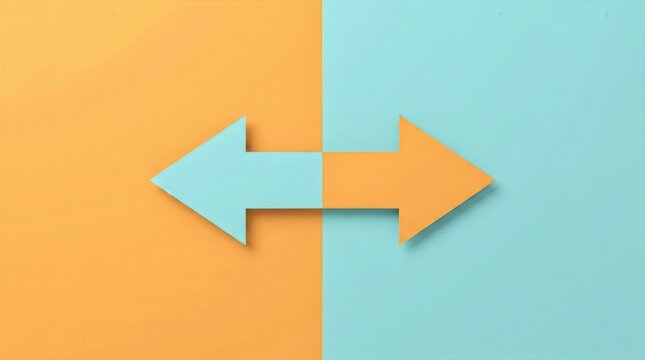 Two ways arrow shapes on contrasting orange and blue split background