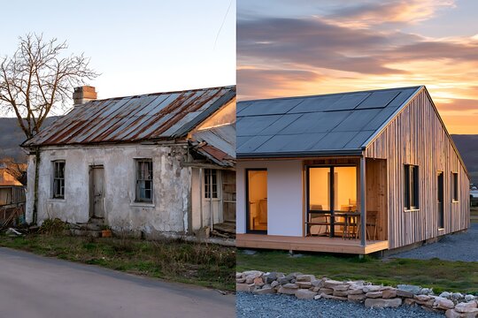 House renovation transforming old rustic dwelling into modern home