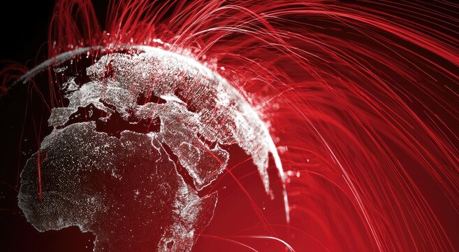 Glowing globe erupts with red energy streams