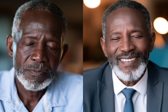 Senior man experiencing transformation and happiness