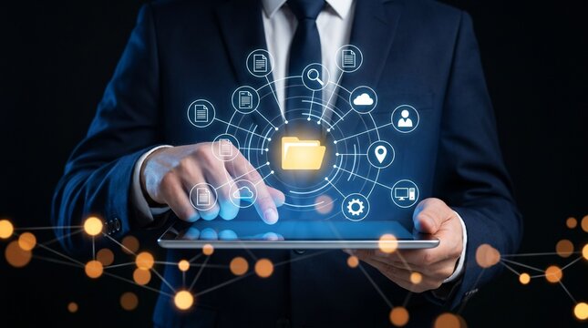 Enterprise Data Management and Cloud Document Network Security Concept