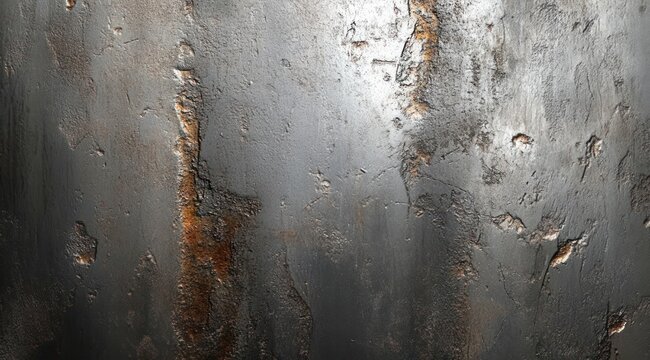 close-up of weathered corroded metal surface with rust streaks, peeling dark paint and rough pitted texture conveying gritty industrial decay