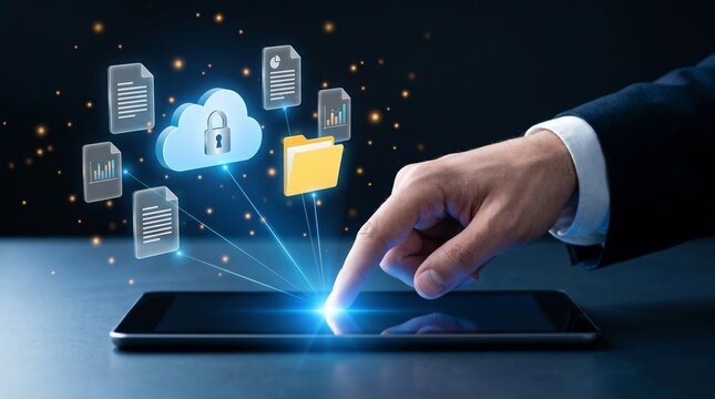 Cloud Document Management and Secure File Transfer Concept on Digital Tablet