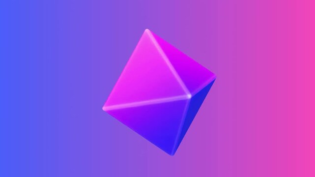 Abstract Neon Geometric Octahedron Floating in Vibrant Purple and Blue Gradient Space for Modern Digital Design Concept