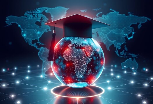 Graduation ceremony on a futuristic globe with gsk fug8yxxTnPGfOQiAMOi6WGdyb3FYtgQH8H6IN9SxNAn5aD2OSLBL technology