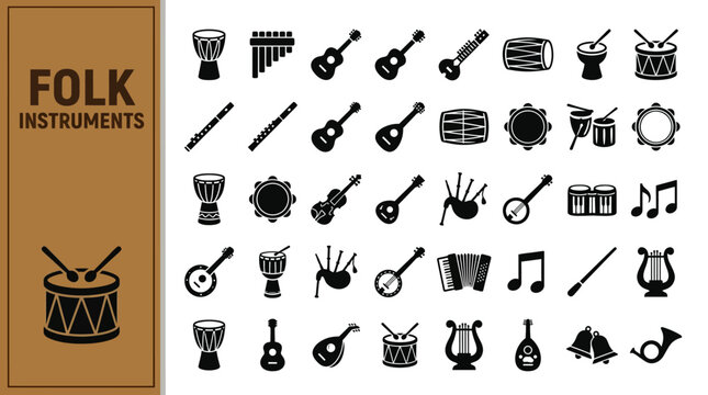 Collection of Traditional Folk Musical Instruments Icons