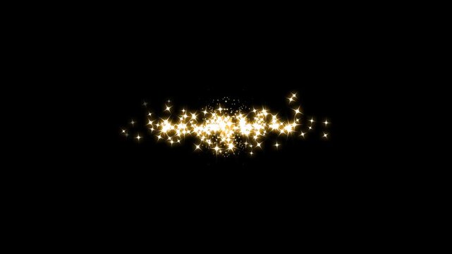 Bright Gold Glitter Particles Forming Cross Curves on Chroma Black Background, Shimmering Magic Dust Particle Collision Overlay Loop for Creative Fantasy VFX Designs, 4K. Video