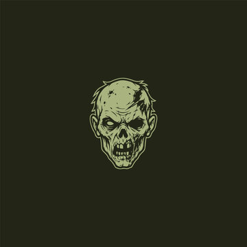 Zombie Skull Mascot Logo with Dark Green Background Vector Illustration