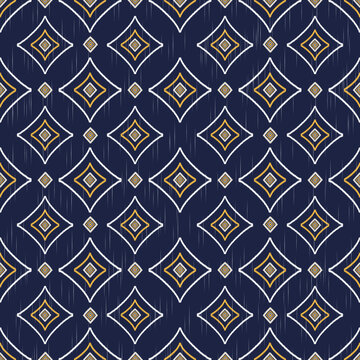 Blue Ikat Tibal Seamless Pattern Background