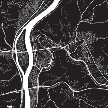 Wheeling West Virginia city map vector illustration. Black and white street map of Wheeling WV USA