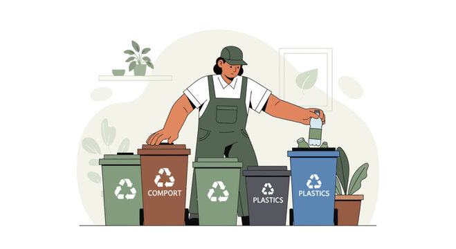 Person Sorting Recycling Bins for Waste Management and Sustainability