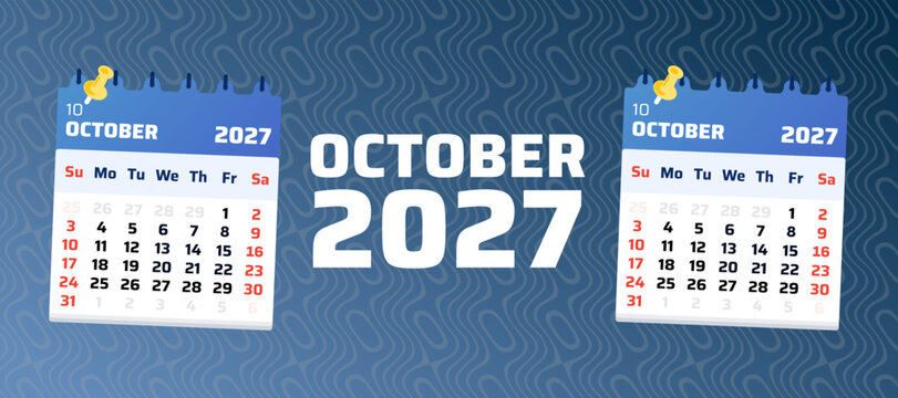 October 2027 monthly calendar banner featuring dual calendar layouts on a textured blue background. Professional vector template designed for planners, productivity tools, and office scheduling