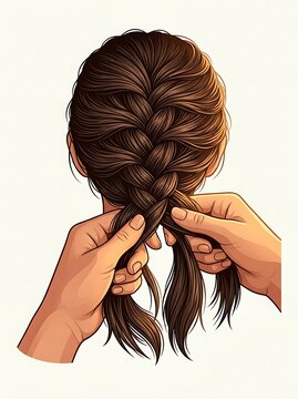 Person braiding brown hair into a stylish french braid