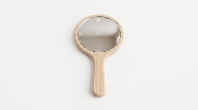 minimalist handheld mirror isolated on clean background representing personal grooming, beauty routine and elegant self care accessory concept