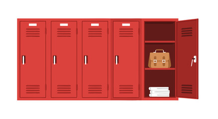 Flat red metal school locker storage unit illustration vector design for educational facility and institutional interior concepts © DOLARRIZ JHON
