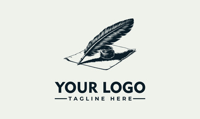 Fototapeta premium Vintage Quill Pen and Inkwell Writing Concept Vector Logo Illustration