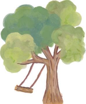 Tree with Hanging Swing Hand-Drawn Illustration