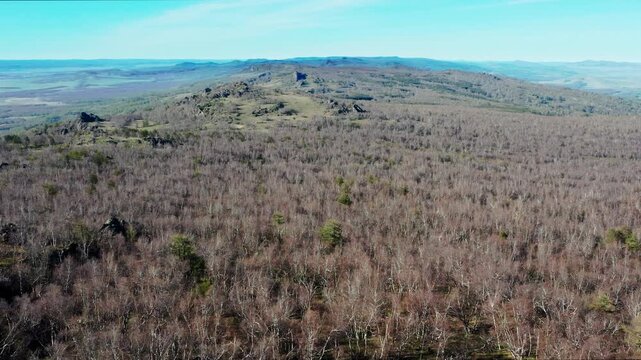 Urals in spring: Irendyk ridge, Mount Karatashmas. Aerial view.