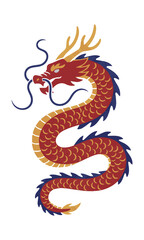 Fototapeta premium Minimalist dragon silhouette with stylized horns and flowing whiskers in a serpentine pose against a plain white background, mystical creature design concept