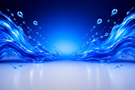 Abstract Blue Water Splash Background with Copy Space for Product Display, Premium Liquid Wave