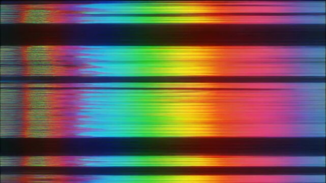 Digital signal distortion with multicolored horizontal stripes and chromatic aberration effect