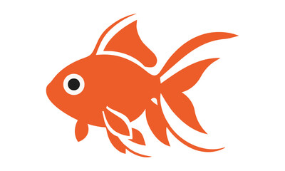 Fototapeta premium Playful goldfish with flowing fins in a vibrant orange and white flat graphic design isolated on white background, modern aquatic animal concept