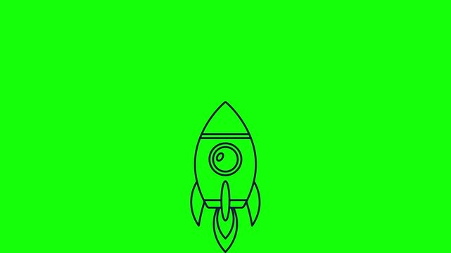 Digital Illustration of a Rocket Launching on Bright Green Screen Background