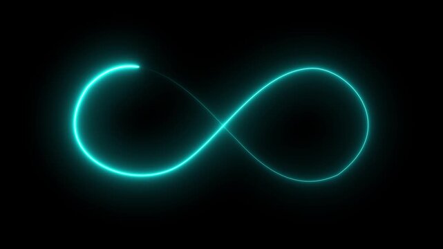 Glowing infinity sign on black background. Animation of seamless loop Neon glowing blue light isolated on black background. Eternity concept.4k video