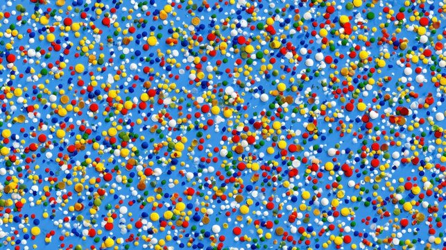 Colorful Abstract Texture of Tiny Spheres Floating in a Blue Background Representing Molecular Structure and Energy