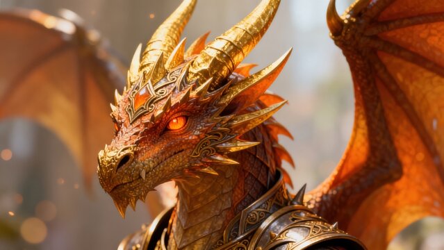 Golden dragon with detailed scales and wings