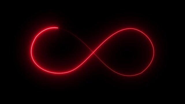 Glowing infinity sign on black background. Animation of seamless loop Neon glowing blue light isolated on black background. Eternity concept.4k video