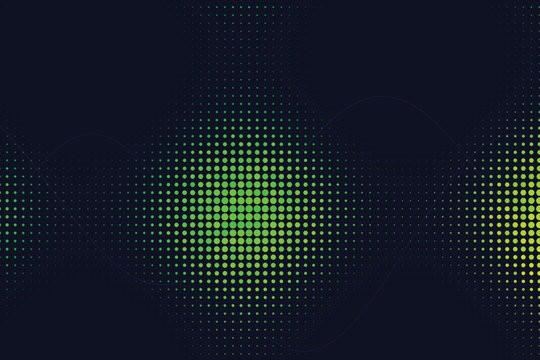 Glowing green halftone dot pattern on dark background, dots grid