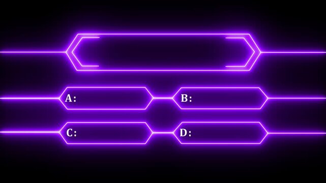 Animation of a neon blue quiz line with a choice of answer options on a black background. Question mark motion animation, futuristic cyber tech visual, asking doubts confusing graphics animation.4k