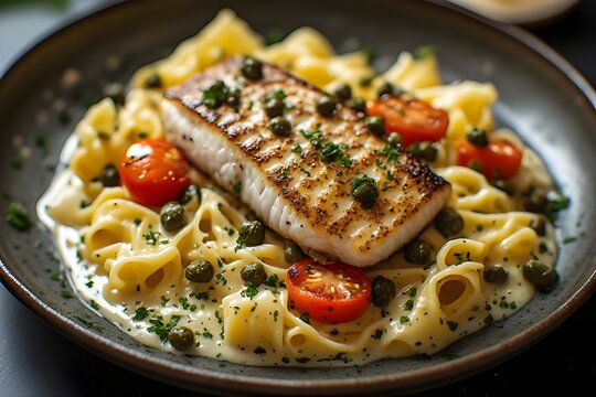 pan-seared haddock piccata on a plate