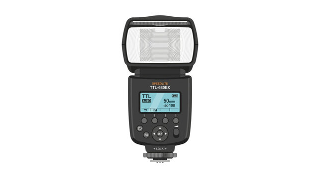 External flash, camera flash, speedlight, photography lighting, black, digital