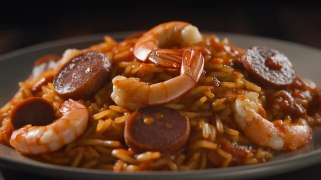 Delicious Cajun Jambalaya with Shrimp and Smoked Sausage on a Plate