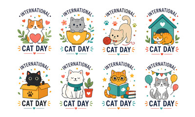 Naklejka premium Cute cat illustrations for international cat day 