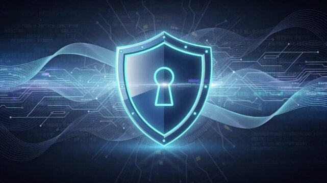security shield on blue background
