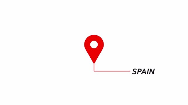 Spain Location icon animation . Spain country name text down location pin pointer icon in 4K animation with alpha channel on transparent background 