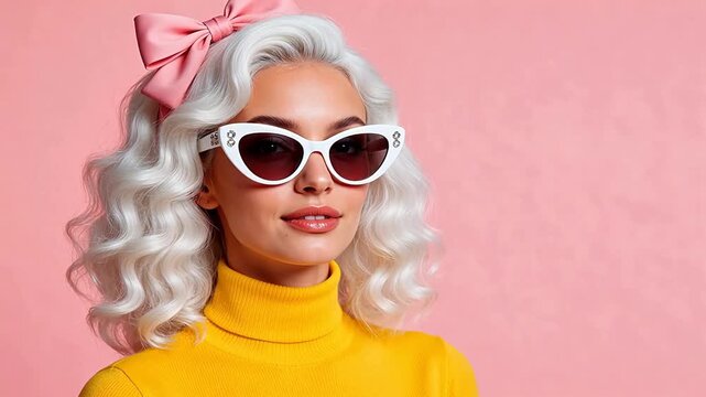 Woman with white hair wearing sunglasses