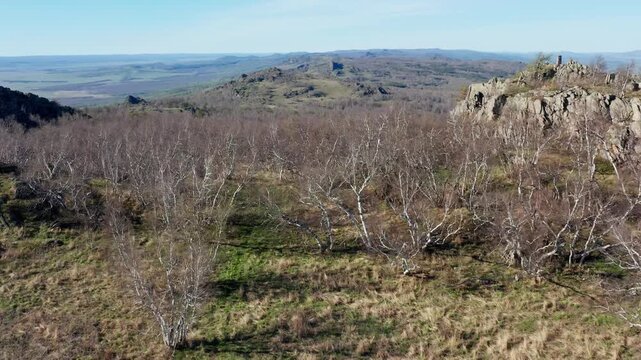 Urals in spring: Irendyk ridge, Mount Karatashmas. Aerial view.