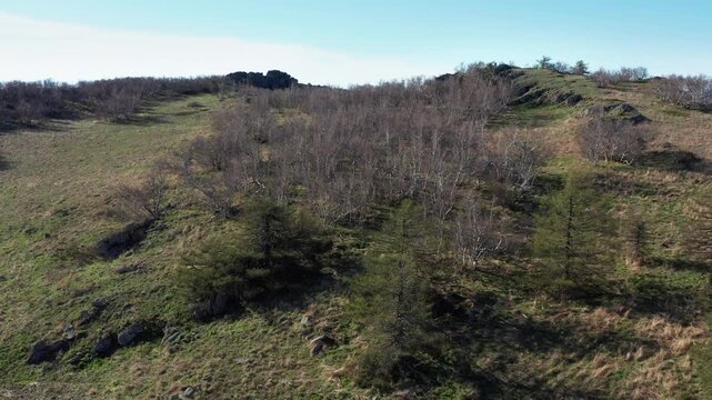 Urals in spring: Irendyk ridge, Mount Karatashmas. Aerial view.