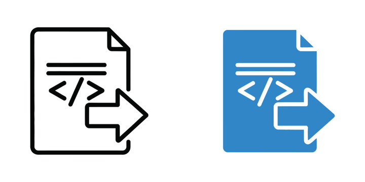 Code file export set in outline and blue solid styles for programming and software development interface
